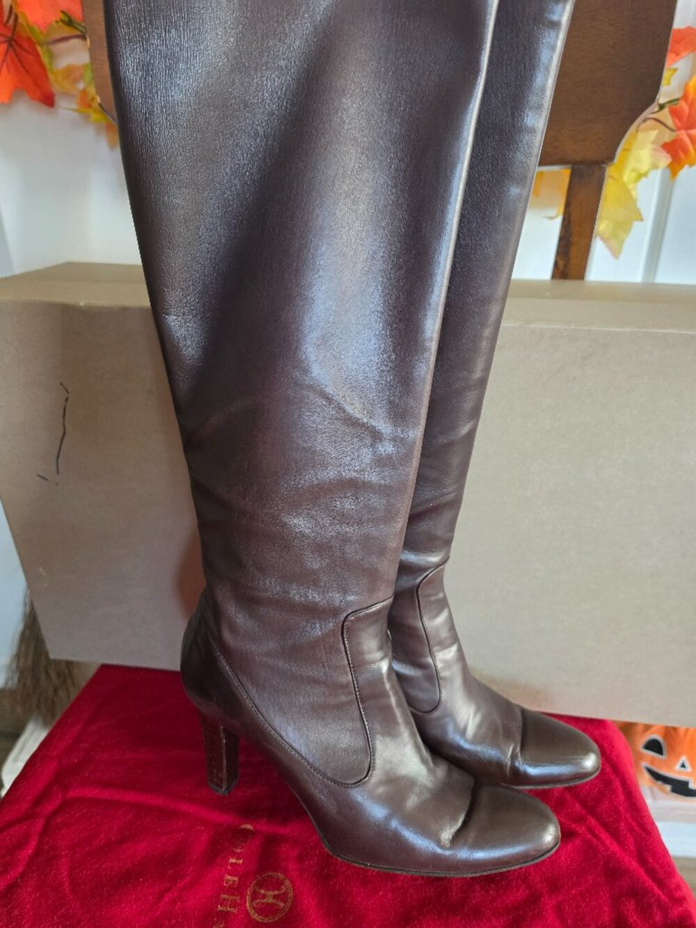 Cole Haan Nydia Tall Stretch Leather Boots 8.5B Italy Box Dust Bag